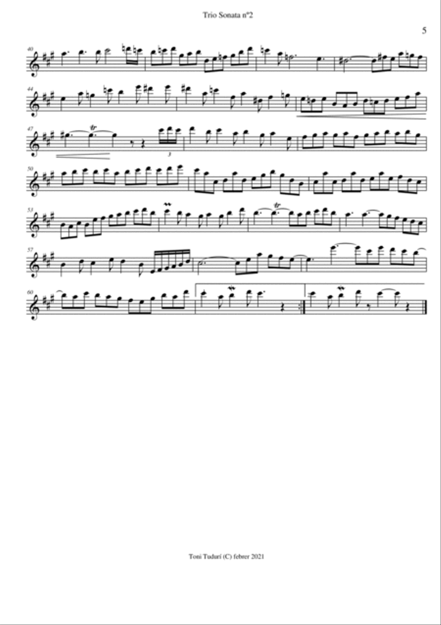 Trio sonata nº2 in A Major for flute, violin & cello, 2 violins & cello and basso continuo (PARTS D Small Ensemble scores gallery preview page 5