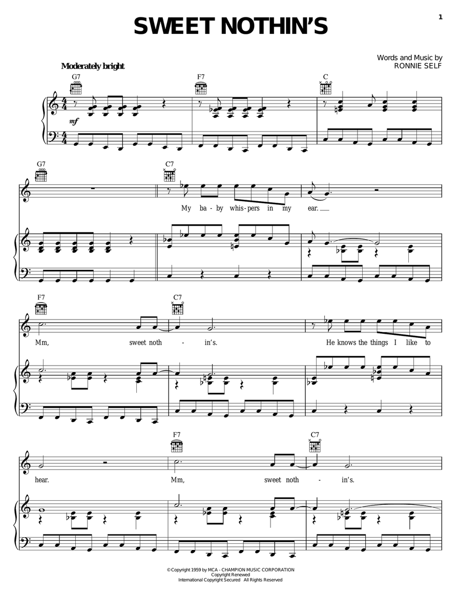 Sweet Nothin's Piano, Vocal, Guitar scores gallery preview page 1