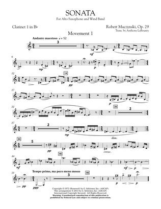 Sonata for Alto Saxophone, Op. 29 - Bb Clarinet 1