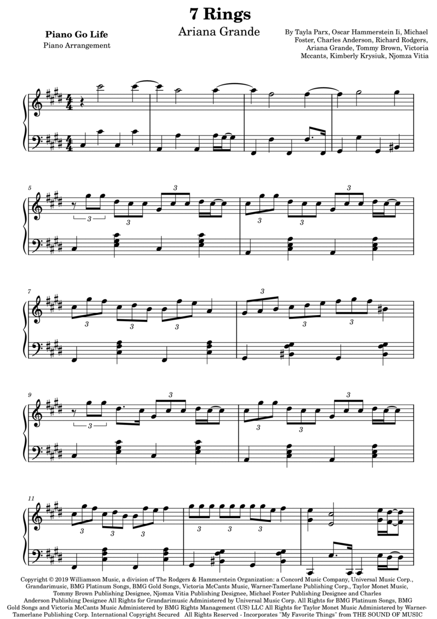 7 Rings Piano Solo scores gallery preview page 1