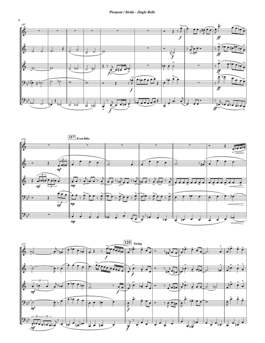 Jingle Bells Creole Style for Brass Quintet Brass Quintet scores gallery preview page 6