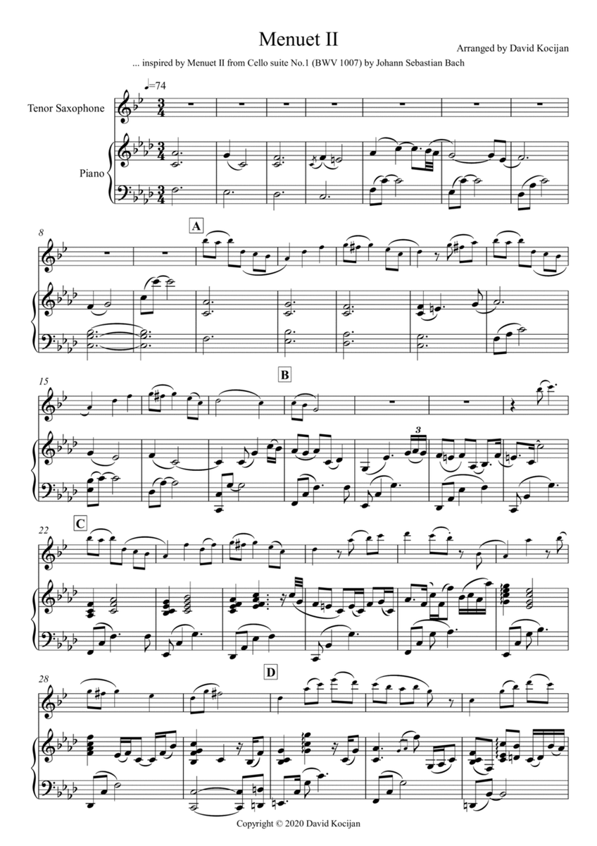 Menuet II - EASY (tenor sax & piano) image number null