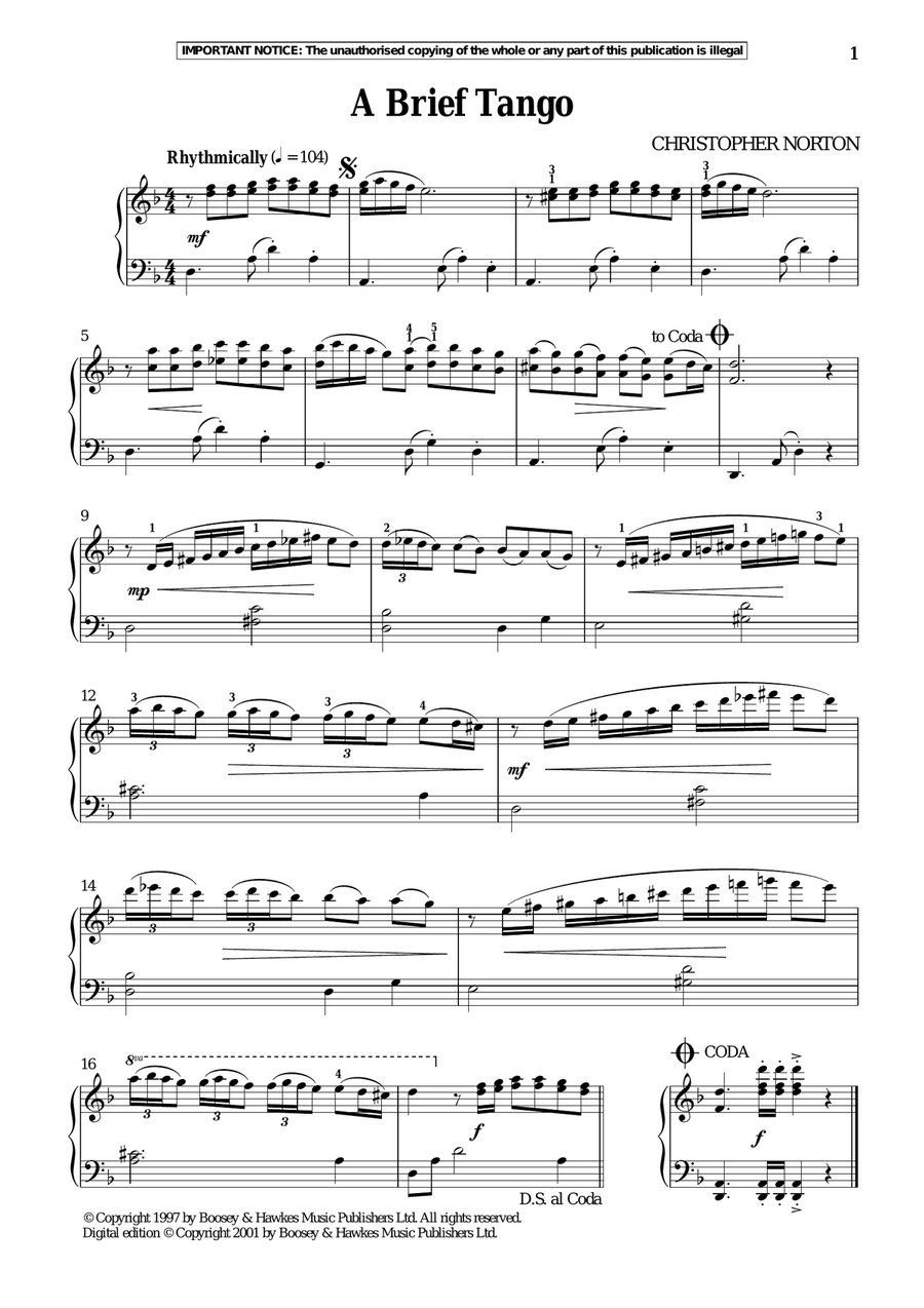 A Brief Tango Piano Solo scores gallery preview page 1