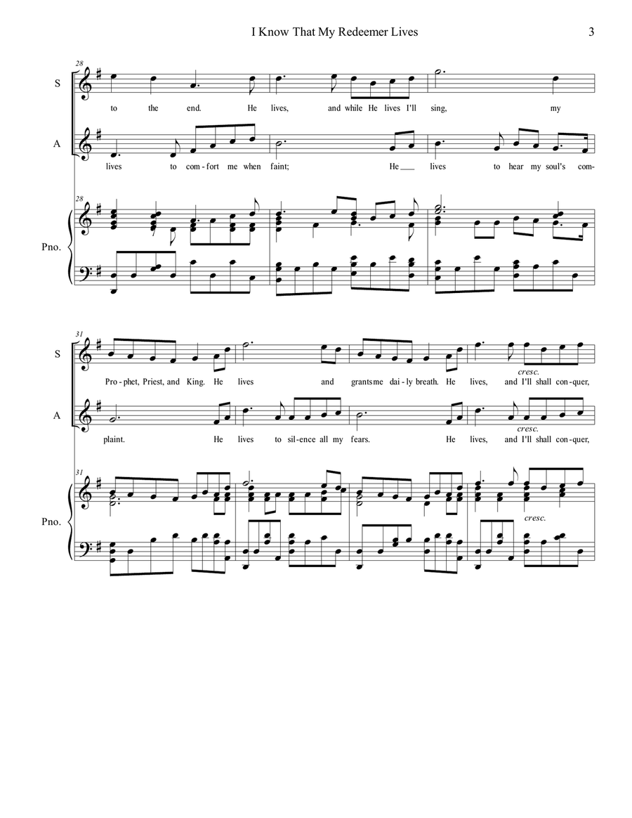I Know That My Redeemer Lives -- SA/treble duet SA scores gallery preview page 3