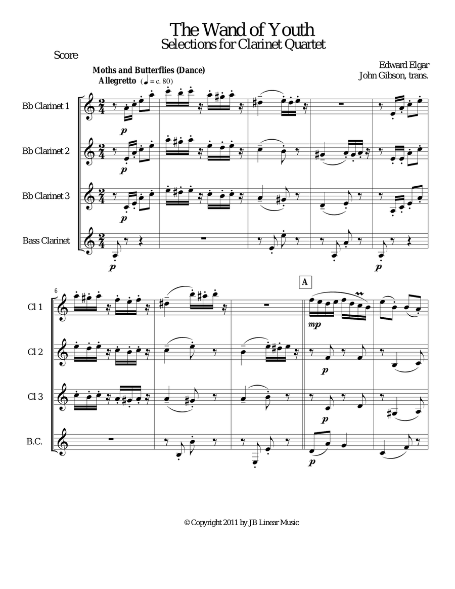 Wand of Youth Selections for clarinet quartet Clarinet Quartet scores gallery preview page 1
