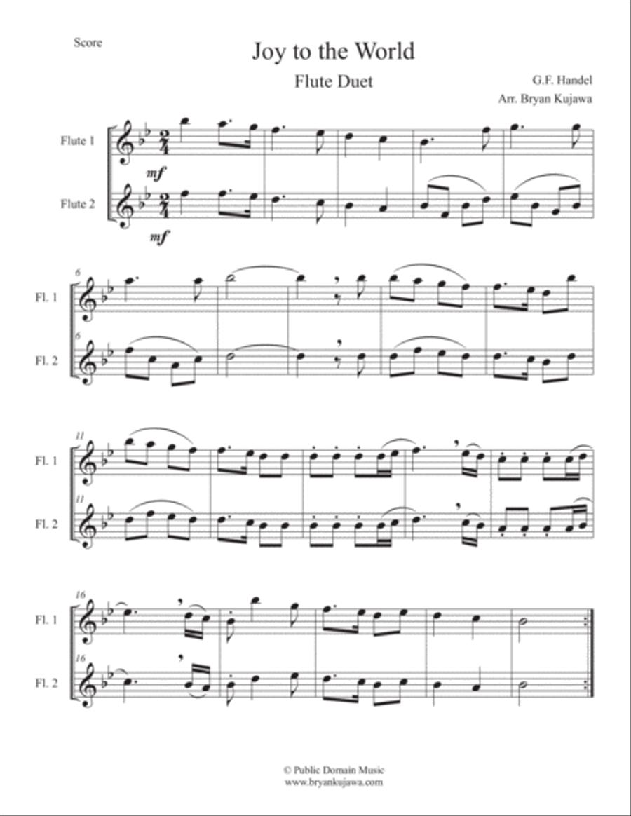Joy to the World - Flute Duet Flute Duet scores gallery preview page 1
