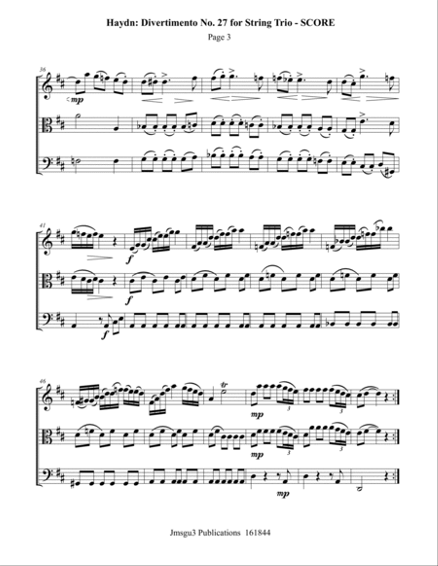Haydn: Divertimento No. 27 for String Trio String Trio scores gallery preview page 3