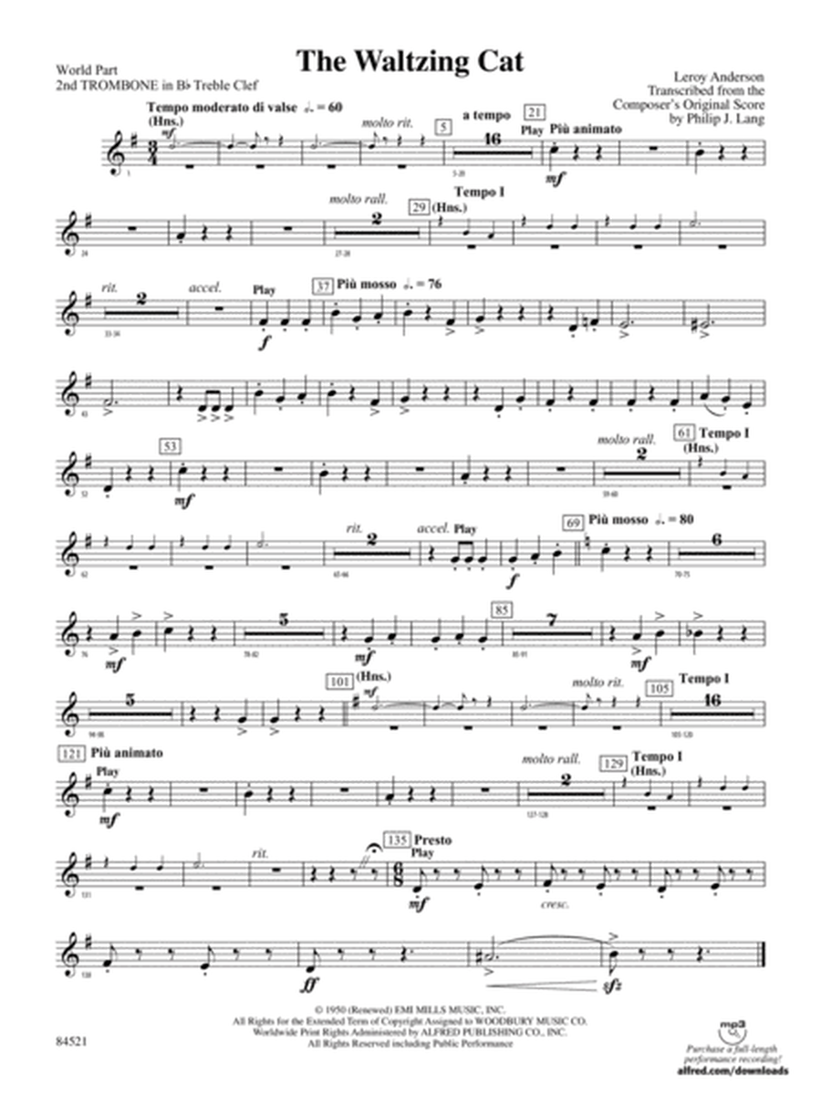The Waltzing Cat: (wp) 2nd B-flat Trombone T.C.