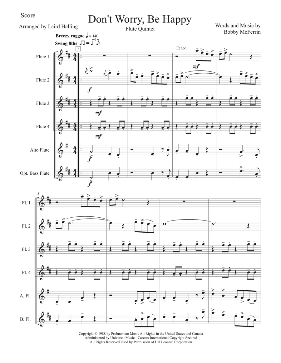 Don't Worry, Be Happy Woodwind Quintet scores gallery preview page 1