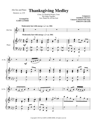 Book cover for THANKSGIVING MEDLEY (Alto Sax/Piano with Alto Sax Part)