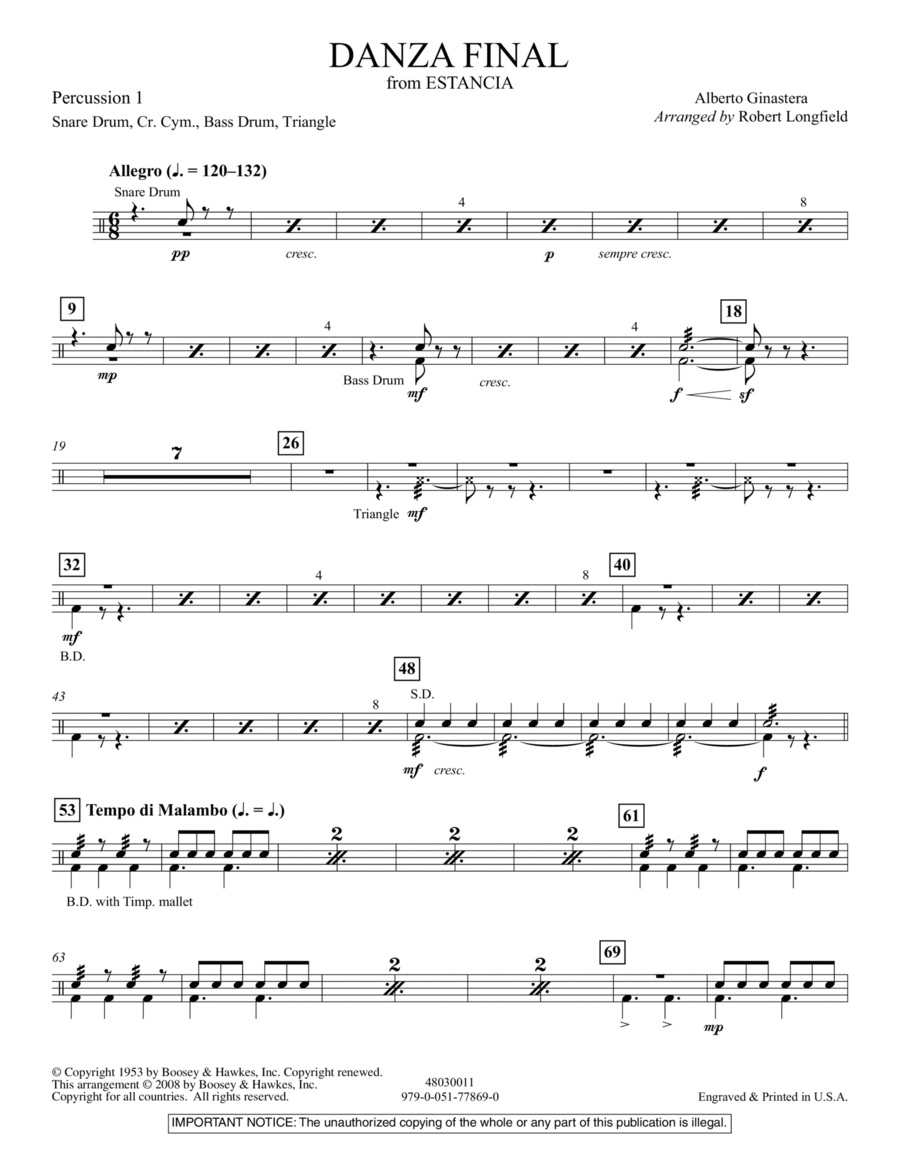 Danza Final (from "Estancia") - Percussion 1