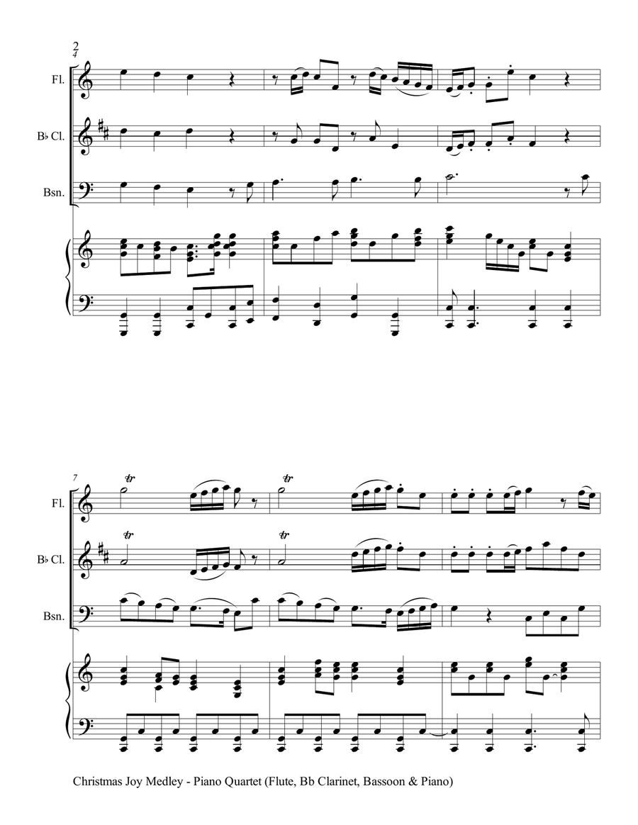 CHRISTMAS JOY MEDLEY (Piano Quartet - Flute, Bb Clarinet, Bassoon and Piano with Score & Parts) Small Ensemble scores gallery preview page 3