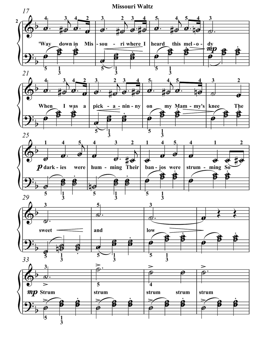Missouri Waltz Easy Piano Sheet Music Easy Piano scores gallery preview page 3