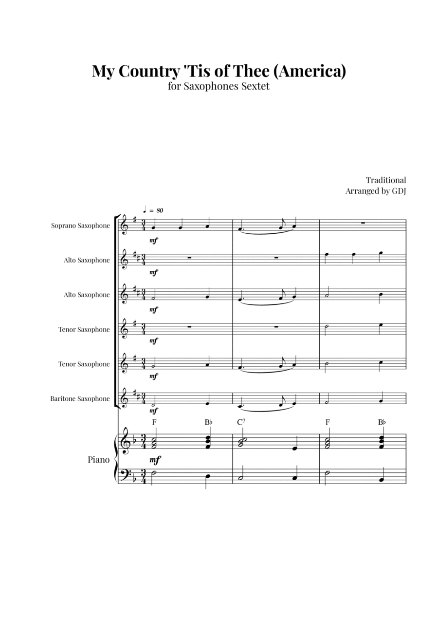 My Country 'Tis of Thee (America) Woodwind Ensemble scores gallery preview page 1