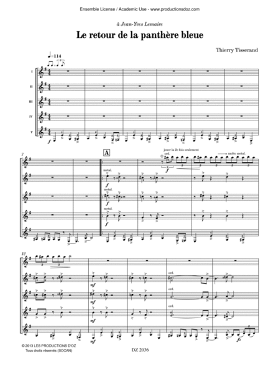 Le retour de la panthère bleue Guitar Ensemble scores gallery preview page 3
