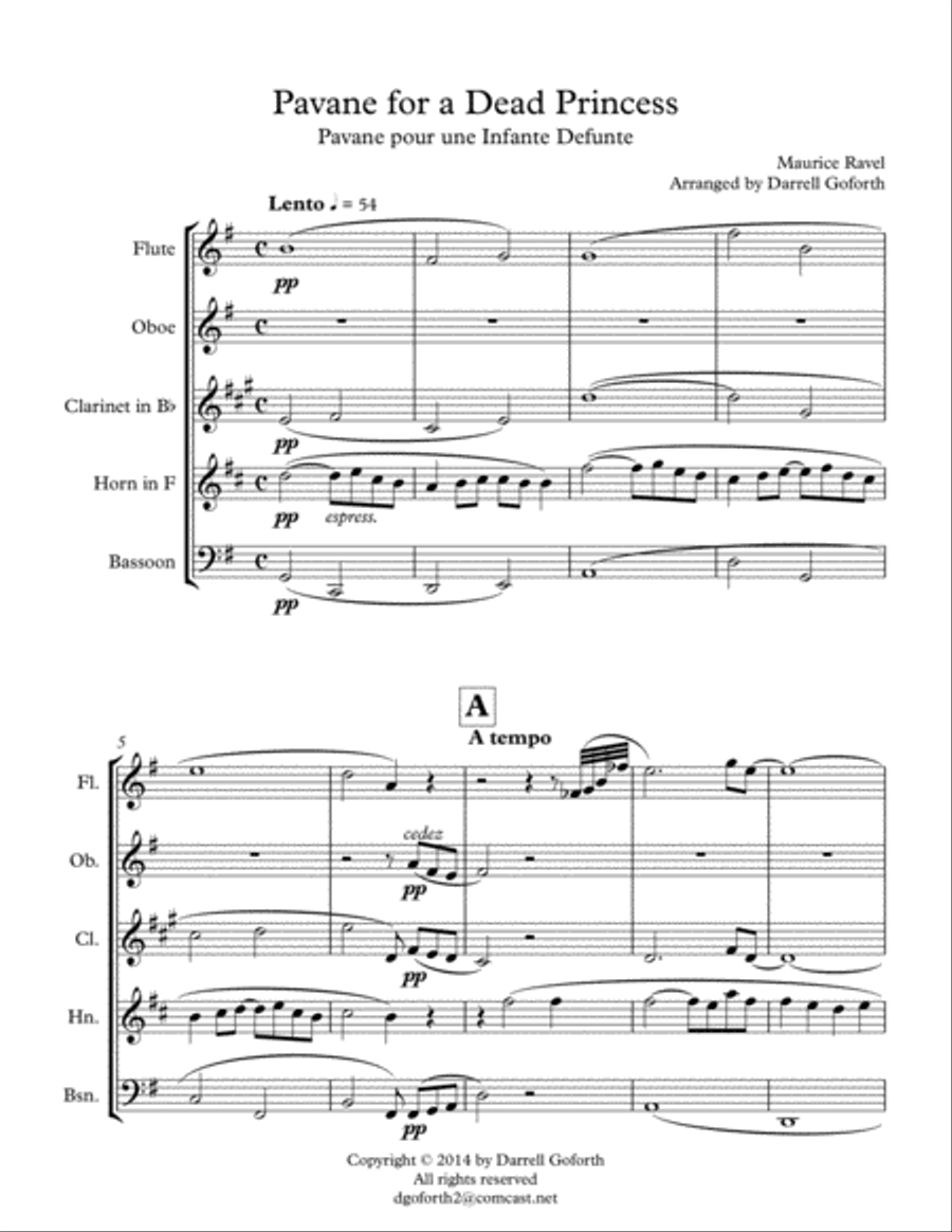 Pavane for a Dead Princess for Wind Quintet Woodwind Quintet scores gallery preview page 1