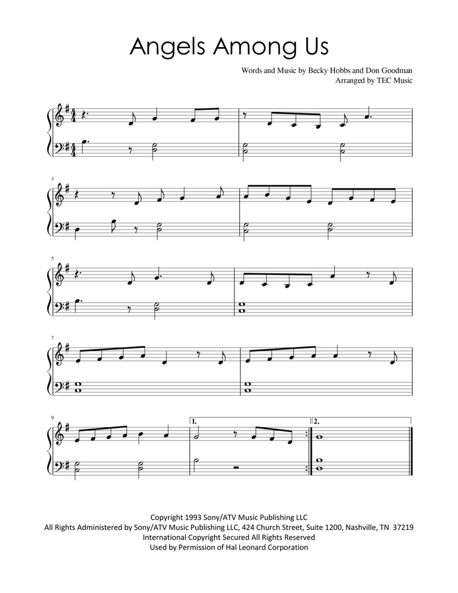 Angels Among Us Easy Piano scores gallery preview page 1