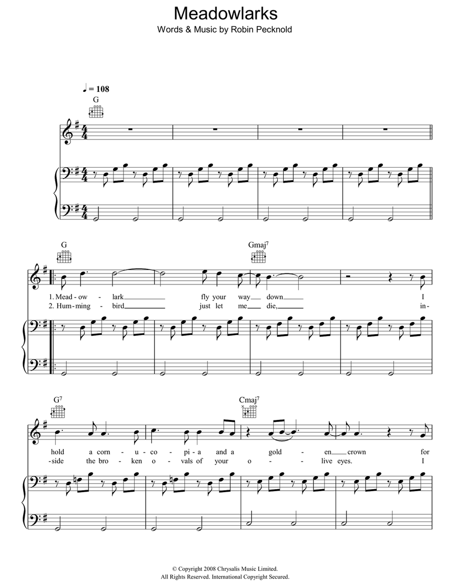 Meadowlarks Piano, Vocal, Guitar scores gallery preview page 1