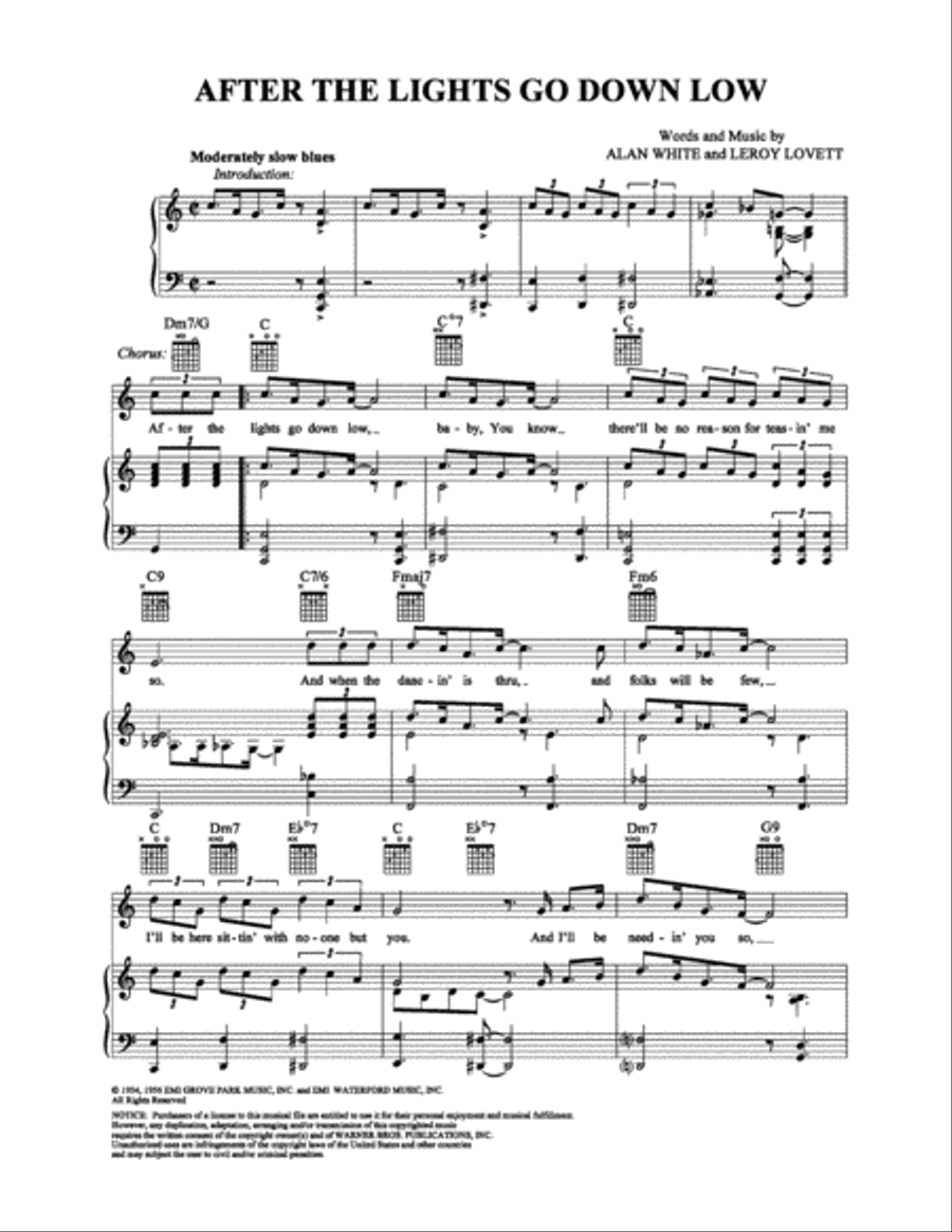 After the Lights Go Down Low Piano, Vocal, Guitar scores gallery preview page 1