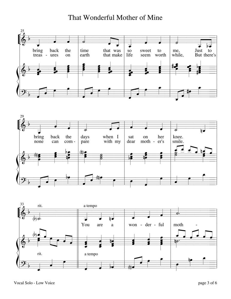 That Wonderful Mother of Mine - Low Voice (Vocal Solo with Piano Accompaniment) Piano, Vocal scores gallery preview page 6