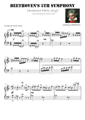 Book cover for Beethoven's 5th Symphony - Piano Solo Grade 1 (awesome parts only) with note names