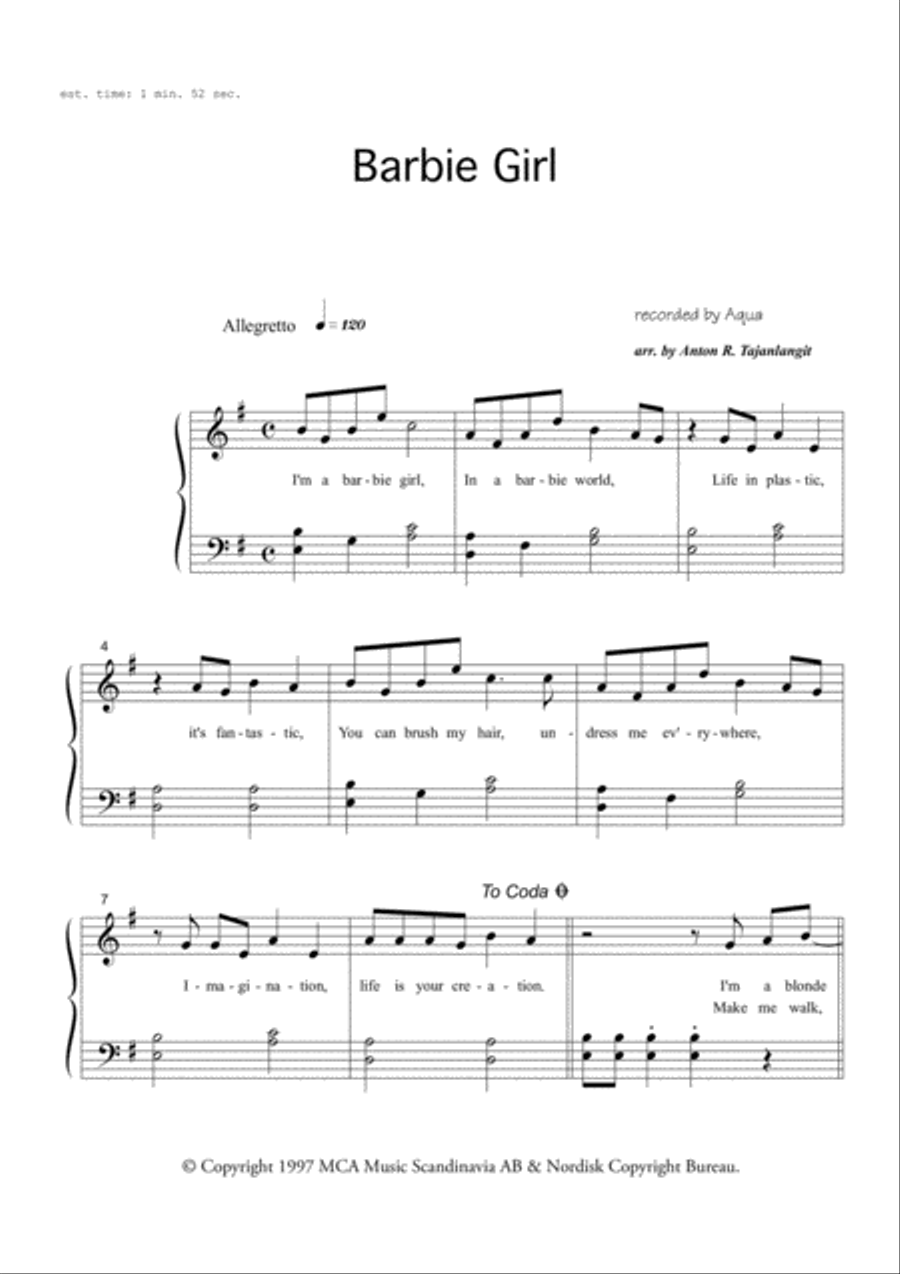 Barbie girl store piano