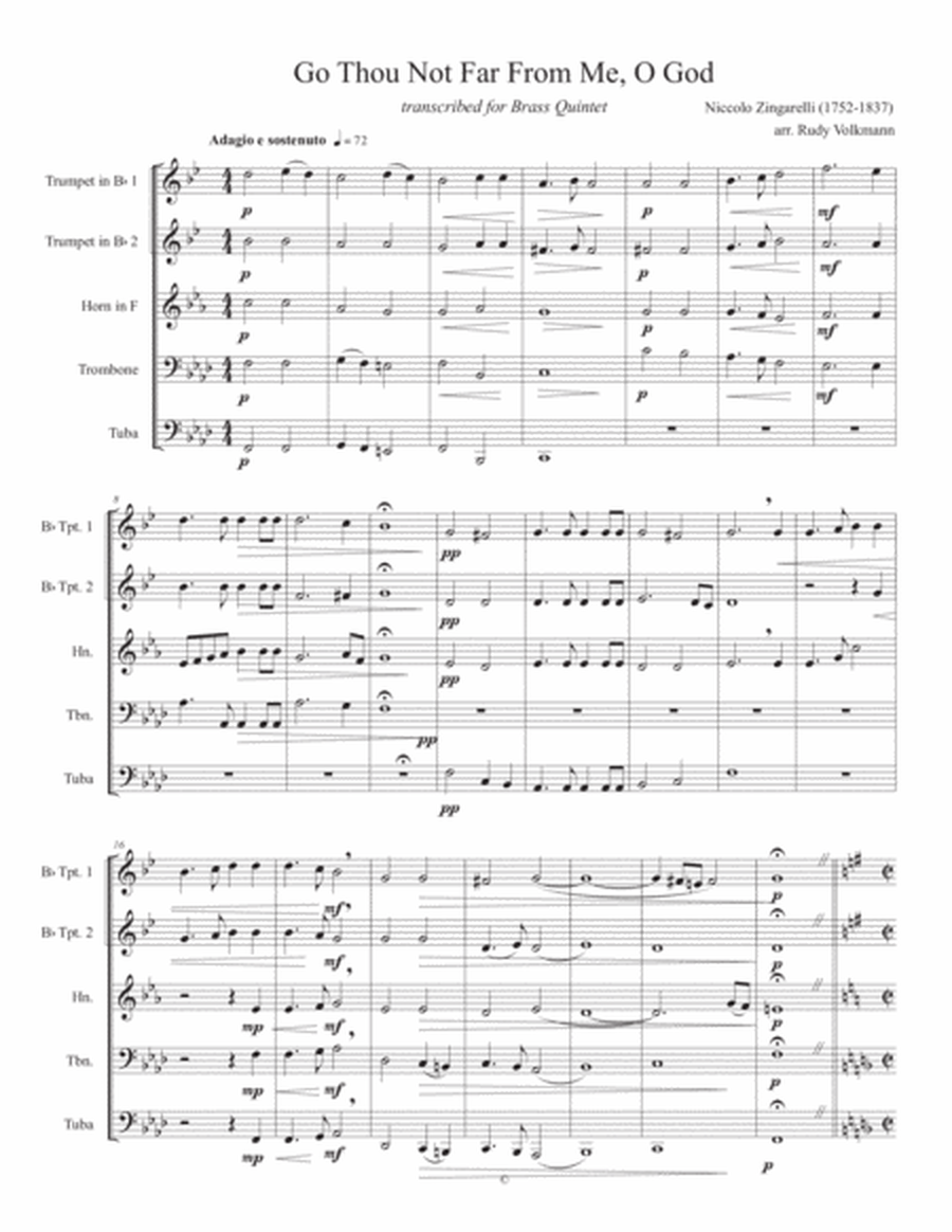 Go Thou Not Far From Me, O God - Zingarelli - arr. for brass quintet