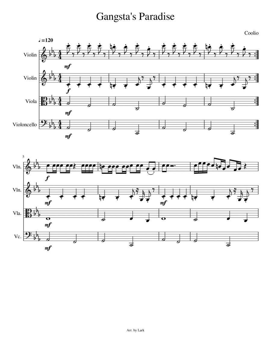 Gangsta's Paradise Gangsta's Paradise String Quartet scores gallery preview page 1