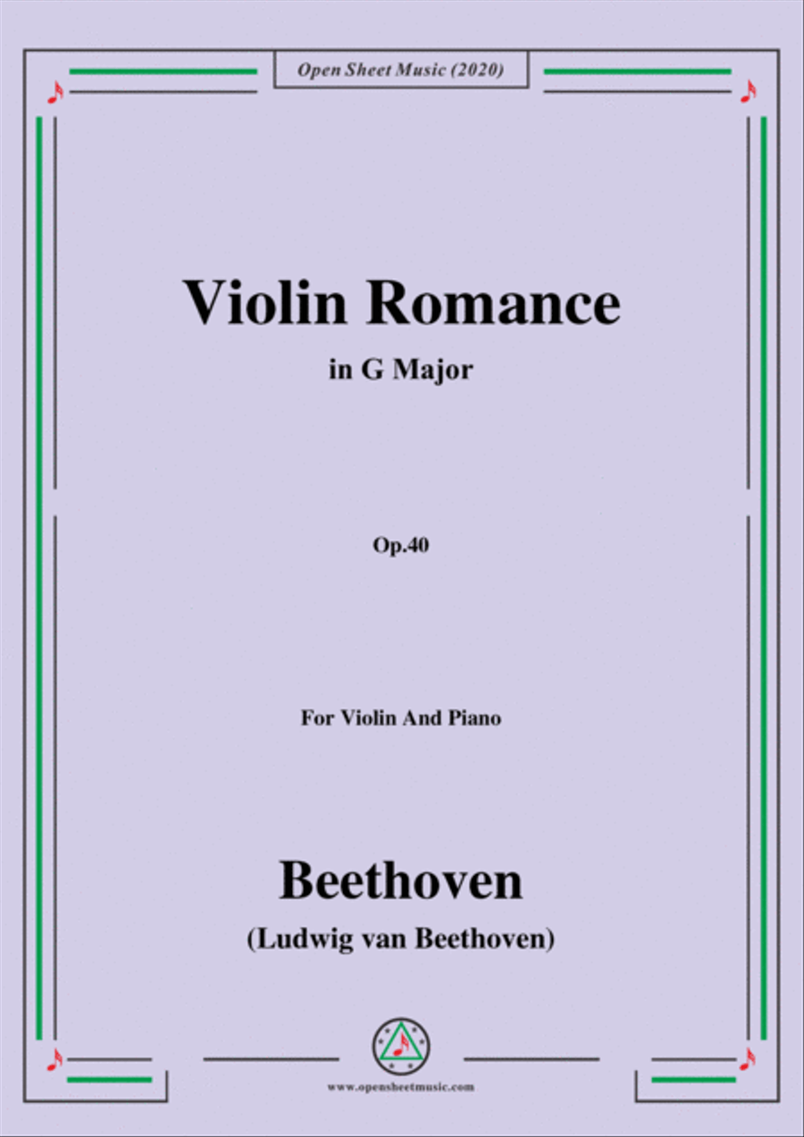 Beethoven-Violin Romance in G Major,Op.40,for Violin and Piano Violin Solo scores gallery preview page 1