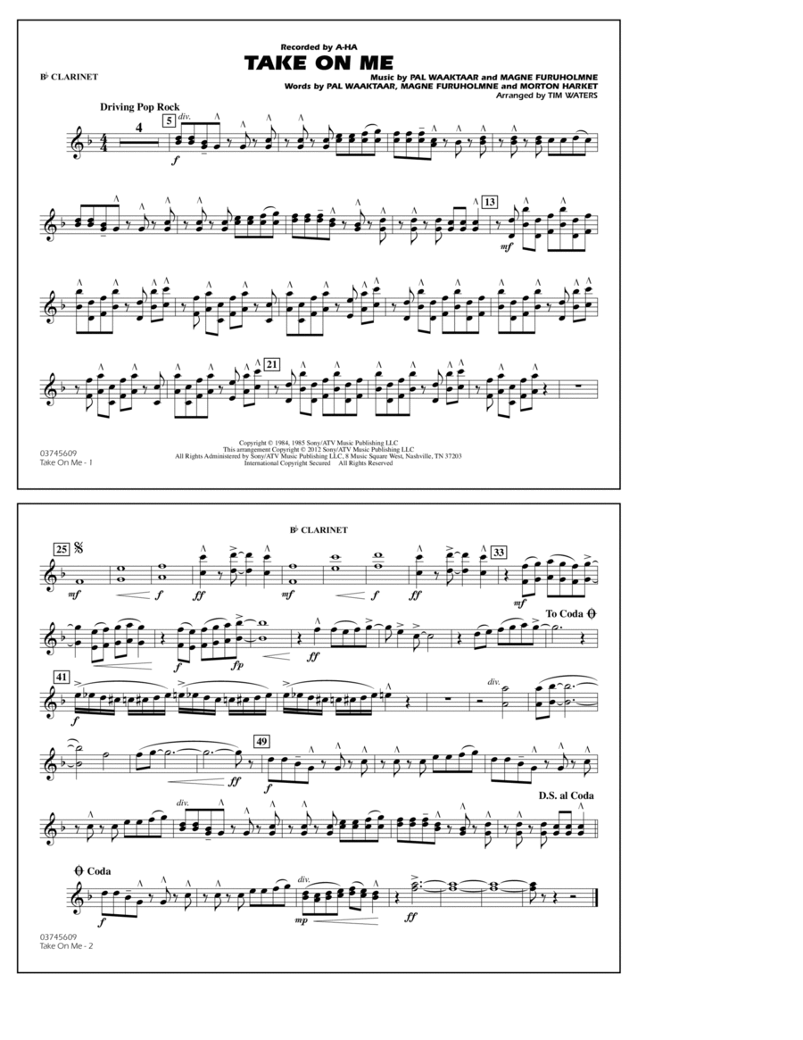Take On Me - Bb Clarinet Take On Me - Bb Clarinet Marching Band scores gallery preview page 1
