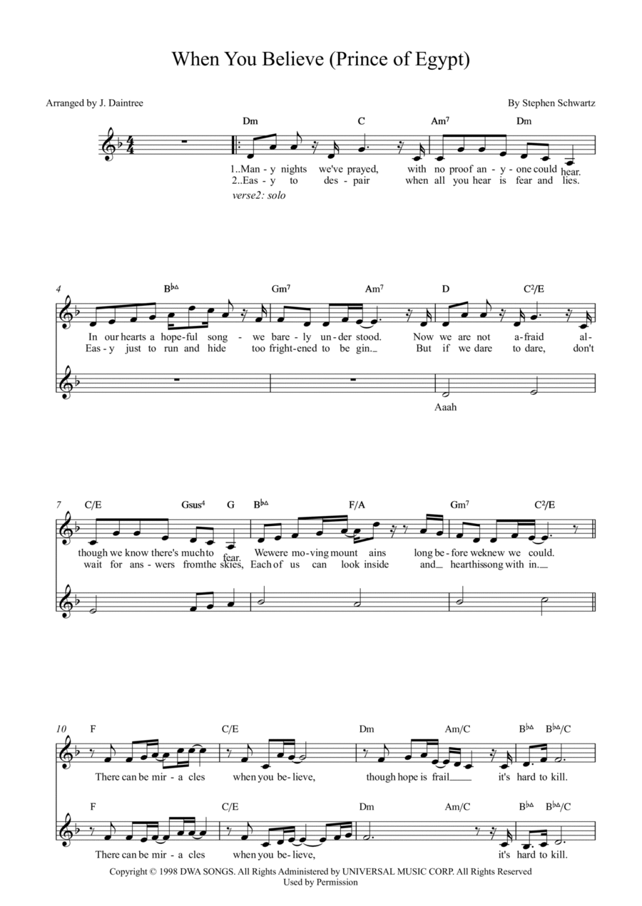 When You Believe 2-Part scores gallery preview page 1