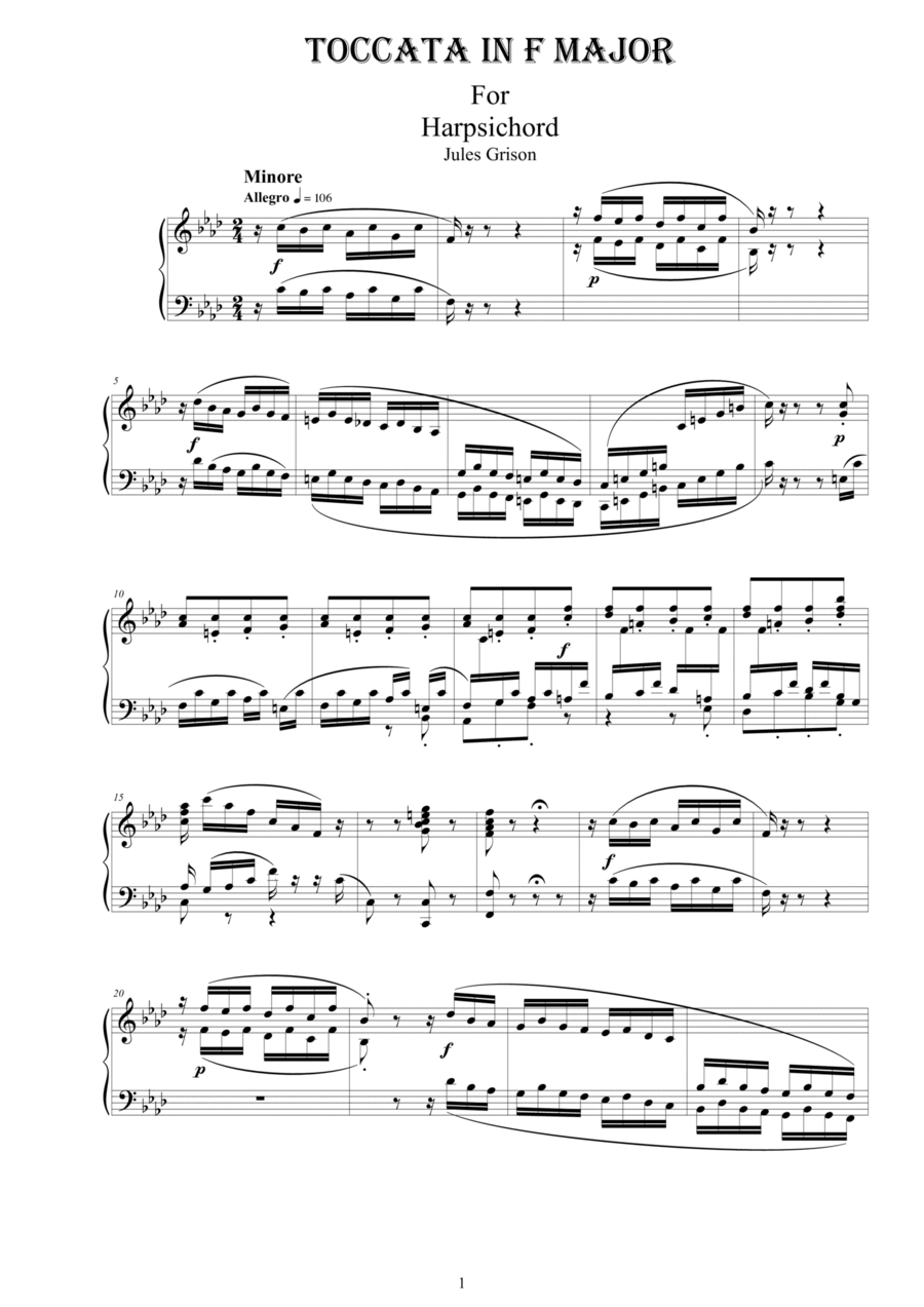 Jules Grison - Toccata in F major for Harpsichord (or Piano) Harpsichord scores gallery preview page 1