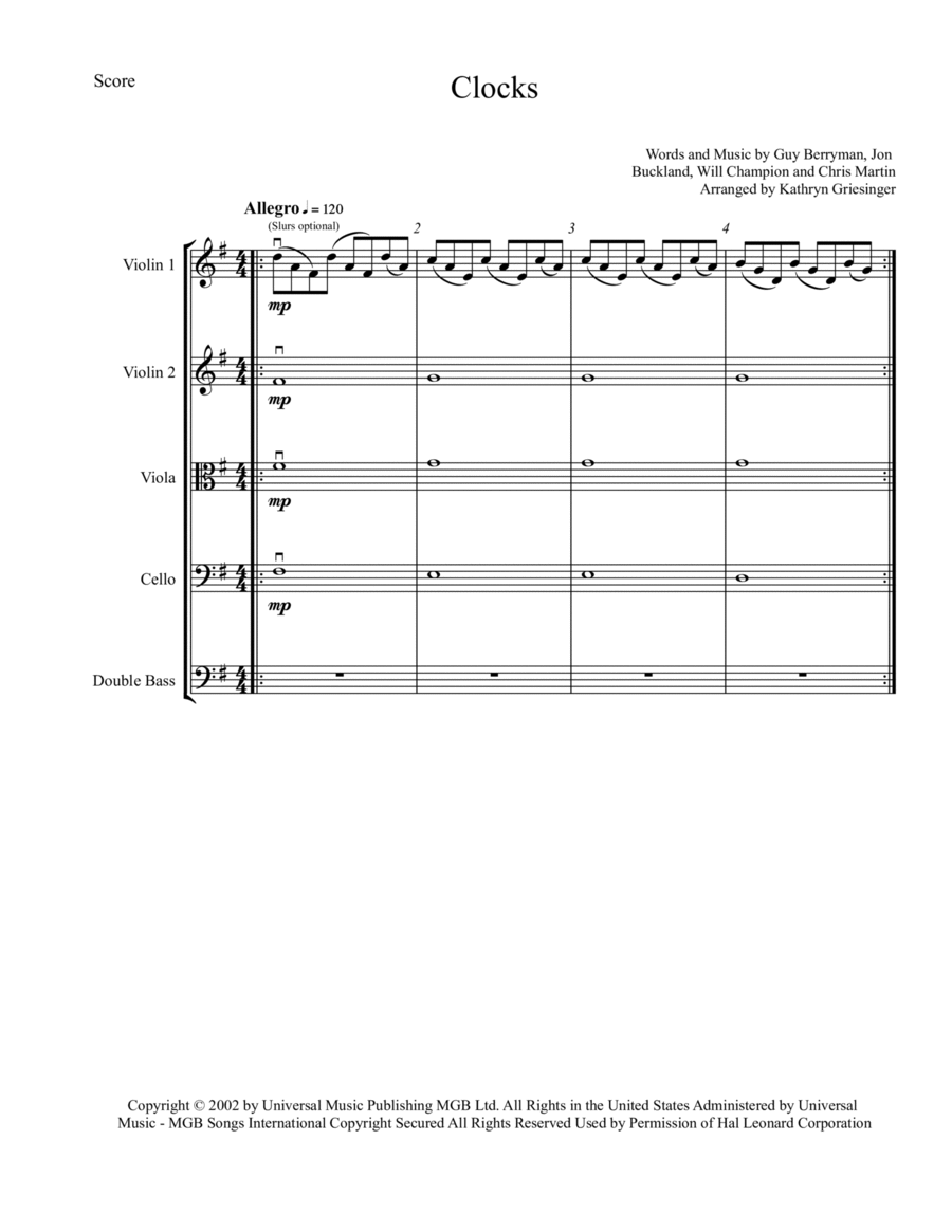Clocks String Orchestra scores gallery preview page 1