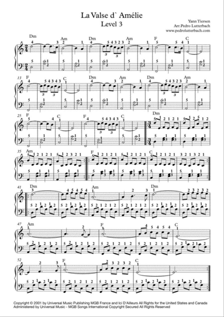La Valse D'amelie Piano Solo scores gallery preview page 1