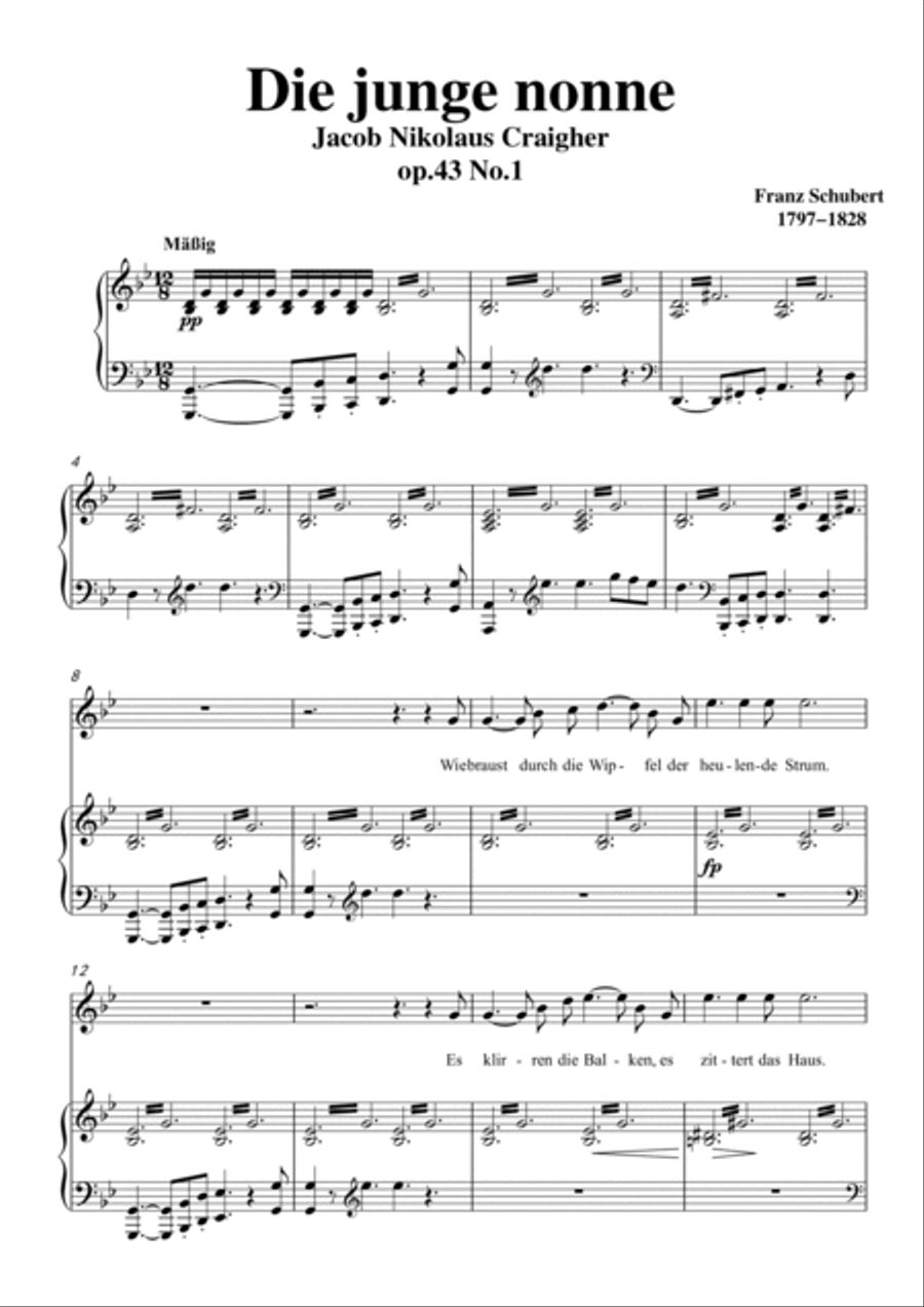 Schubert-Die junge nonne in G minor,for Vocal and Piano Voice scores gallery preview page 2