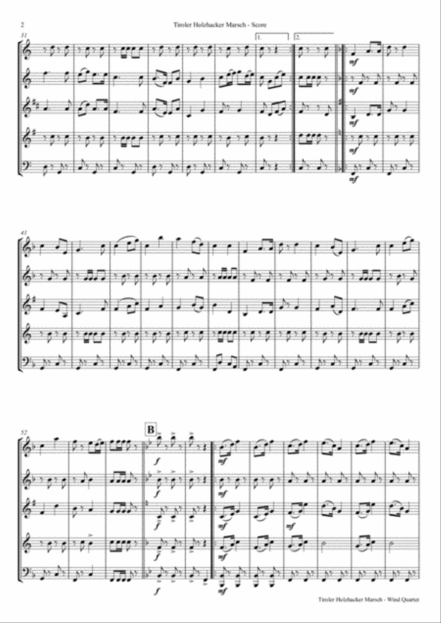 Tiroler Holzhacker Marsch - German Polka March - Oktoberfest - Wind Quintet Woodwind Quintet scores gallery preview page 2