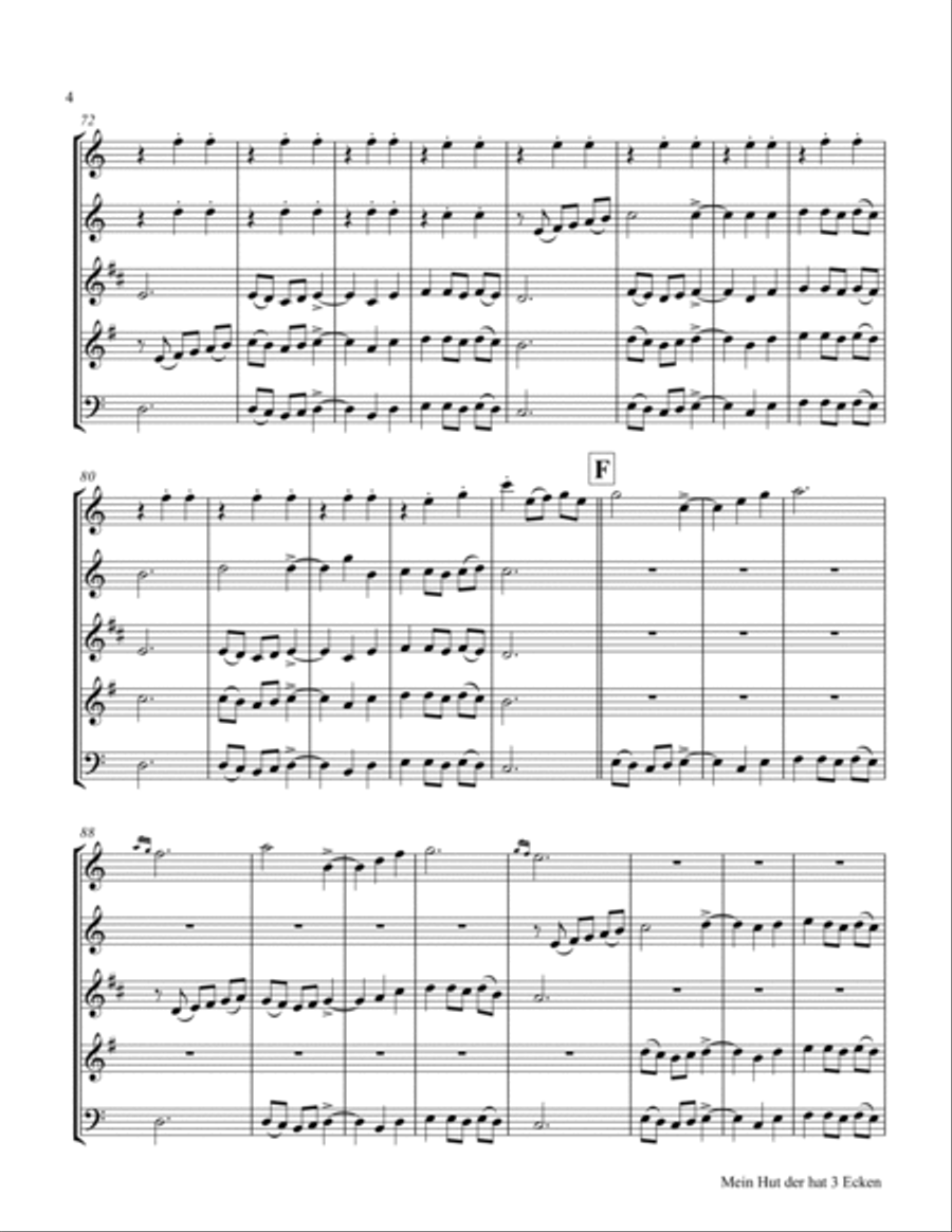 Mein Hut der hat 3 Ecken (My hat, it has three corners) - Folk - Wind Quintet Woodwind Quintet scores gallery preview page 4