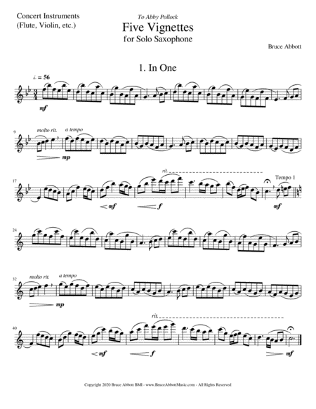 Five Vignettes for Solo Saxophone (Transcribed for C Instruments) image number null
