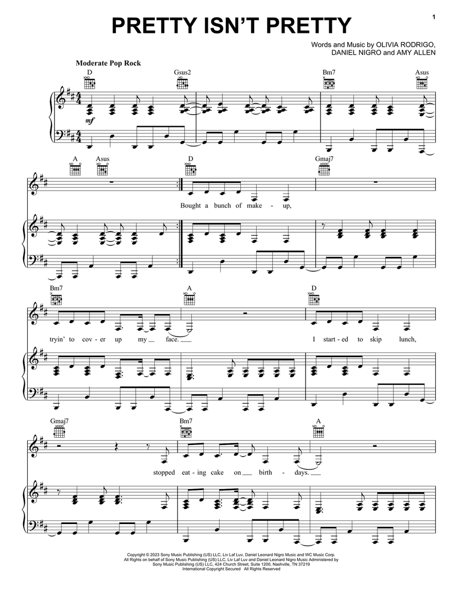 pretty isn't pretty Piano, Vocal, Guitar scores gallery preview page 1