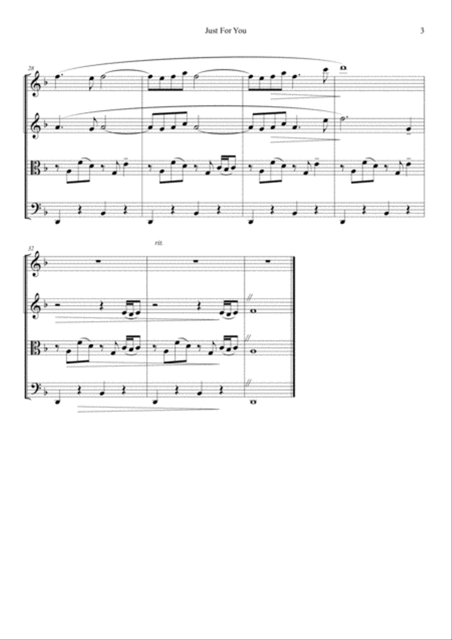 Just For You (melancholy string quartet) String Quartet scores gallery preview page 3