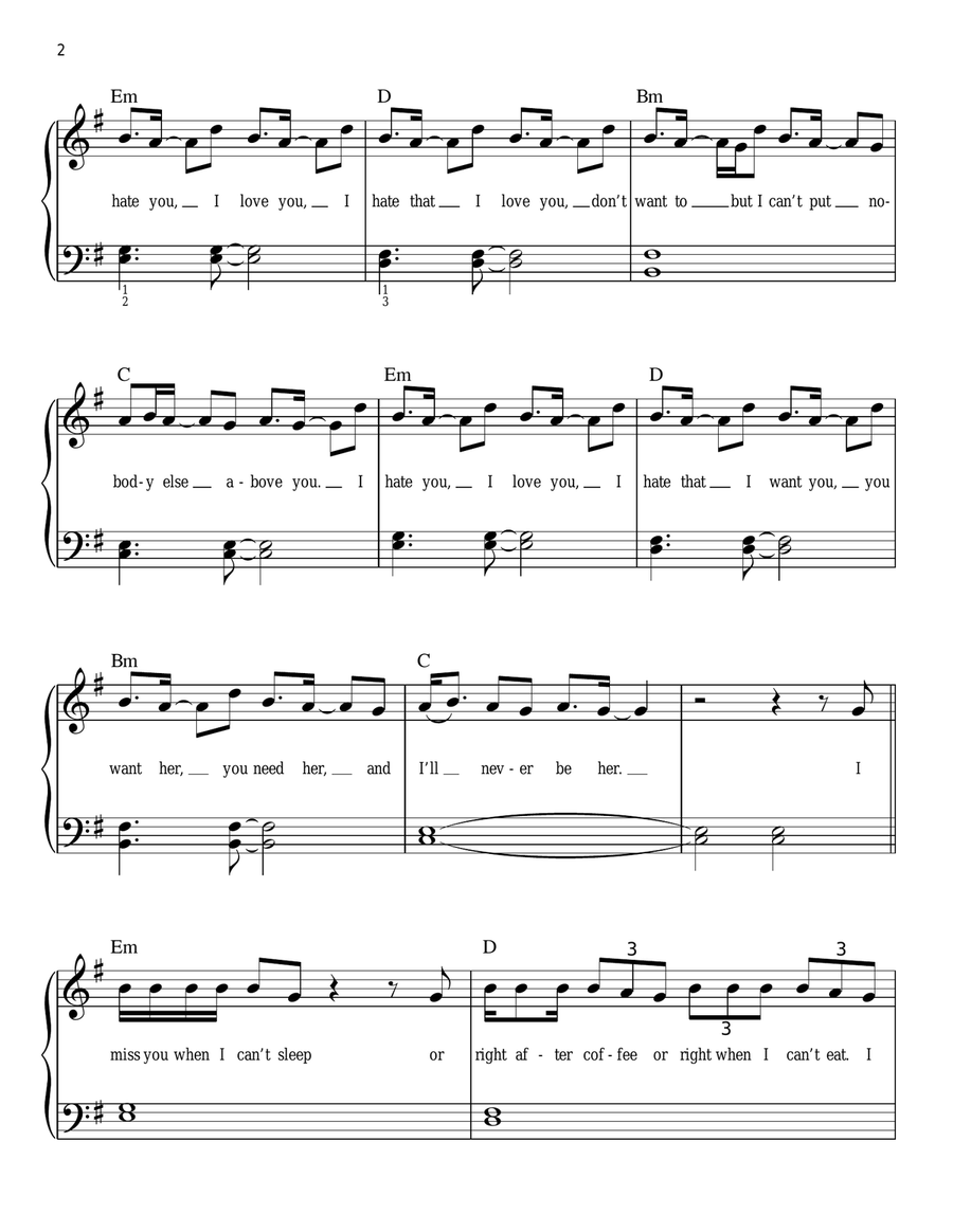 I Hate U, I Love U I Hate U, I Love U Easy Piano scores gallery preview page 2