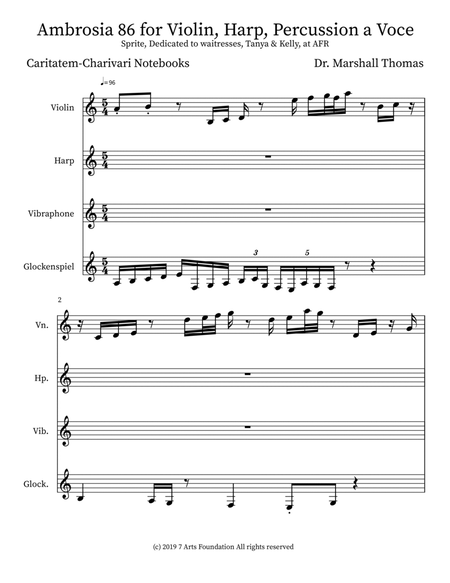 Ambrosia 86 for Violin, Harp, Percussion a Voce