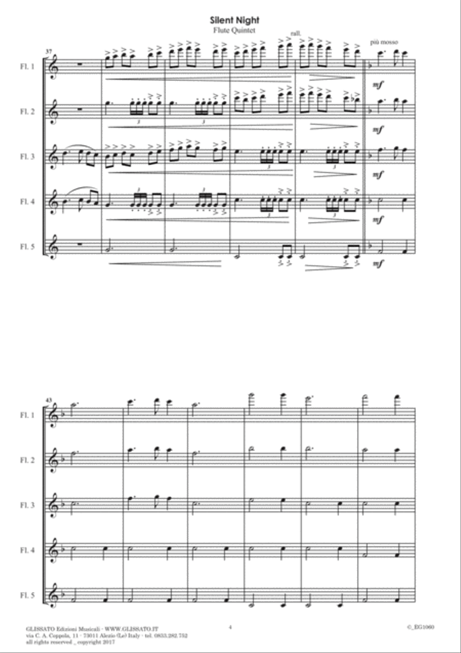 Silent Night - Flute Quintet/Choir (score & parts) Woodwind Quintet scores gallery preview page 5