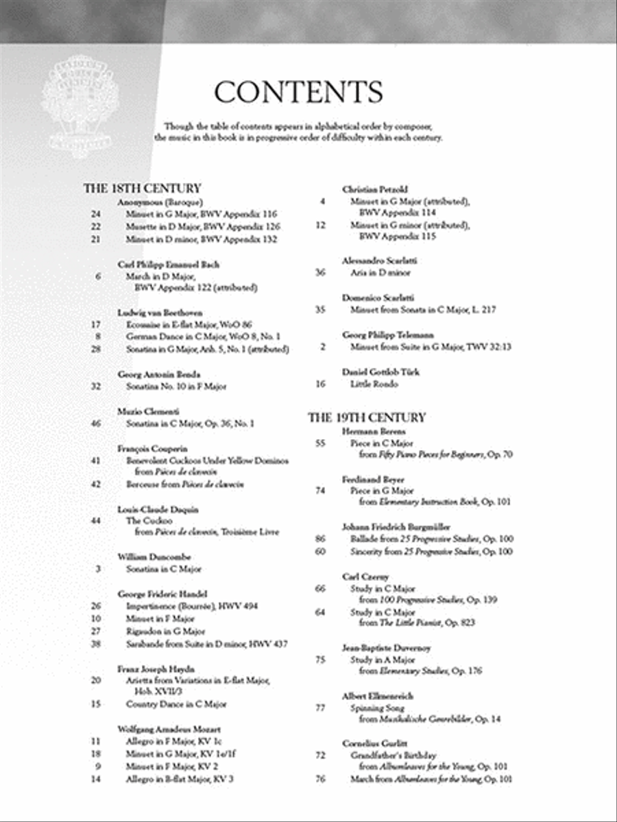 Three Centuries of Piano Music: 18th, 19th & 20th Centuries Piano Solo scores gallery preview page 2