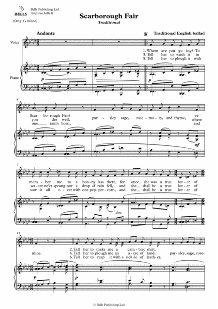 Scarborough Fair (Solo song) (F minor) Voice Solo scores gallery preview page 1