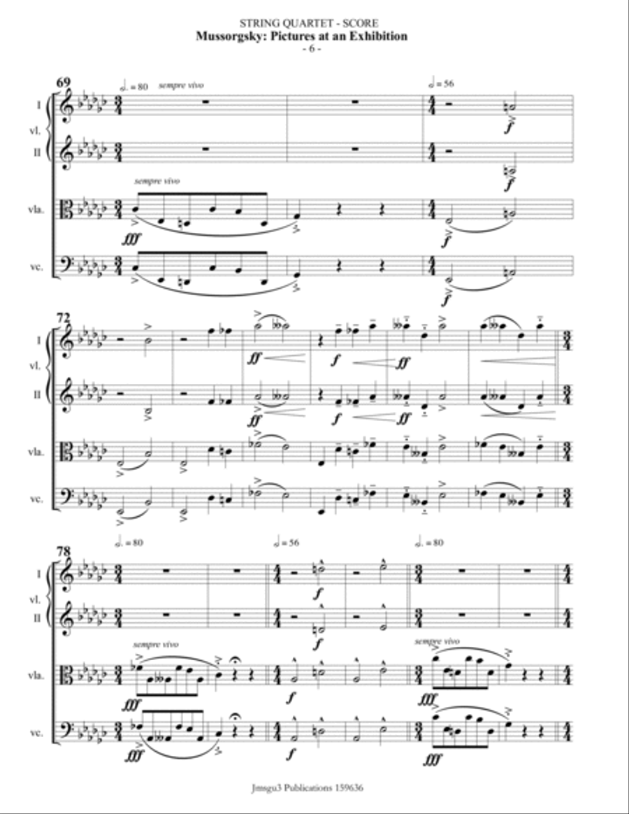 Mussorgsky: Pictures at an Exhibition for String Quartet String Quartet scores gallery preview page 6