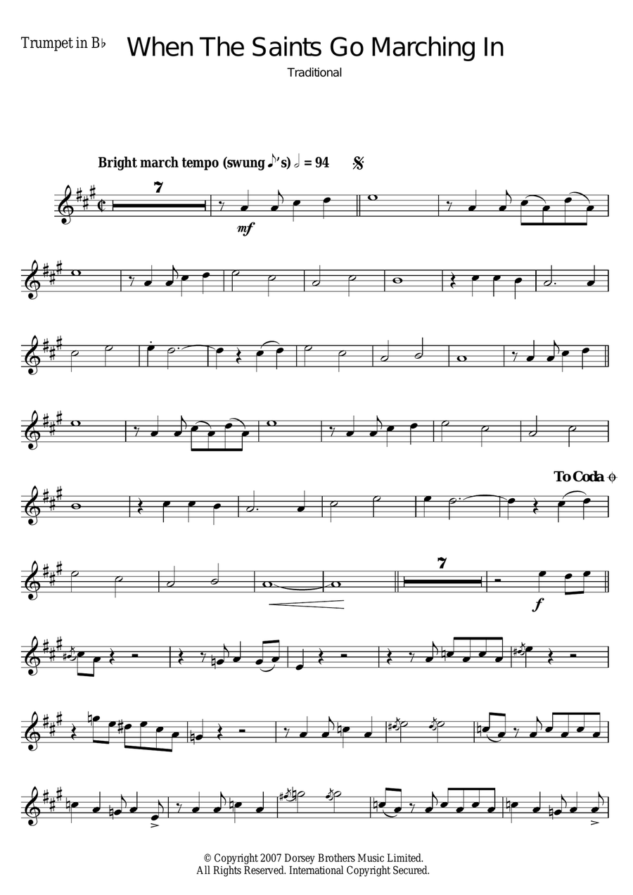 When The Saints Go Marching In Trumpet Solo scores gallery preview page 1