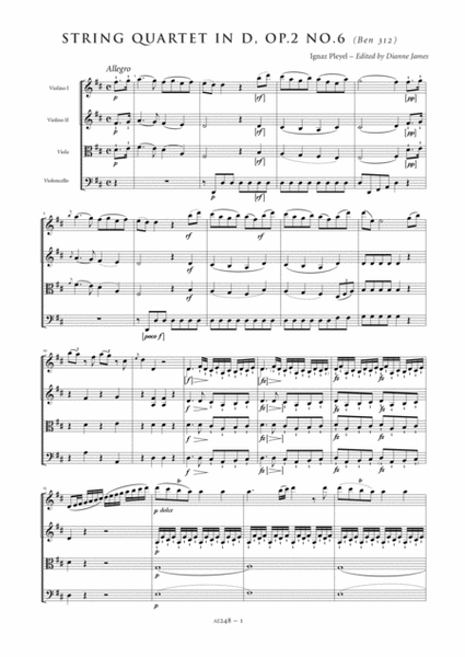 String Quartet in D major, Op. 2, No. 6 (Benton 312) - Score Only