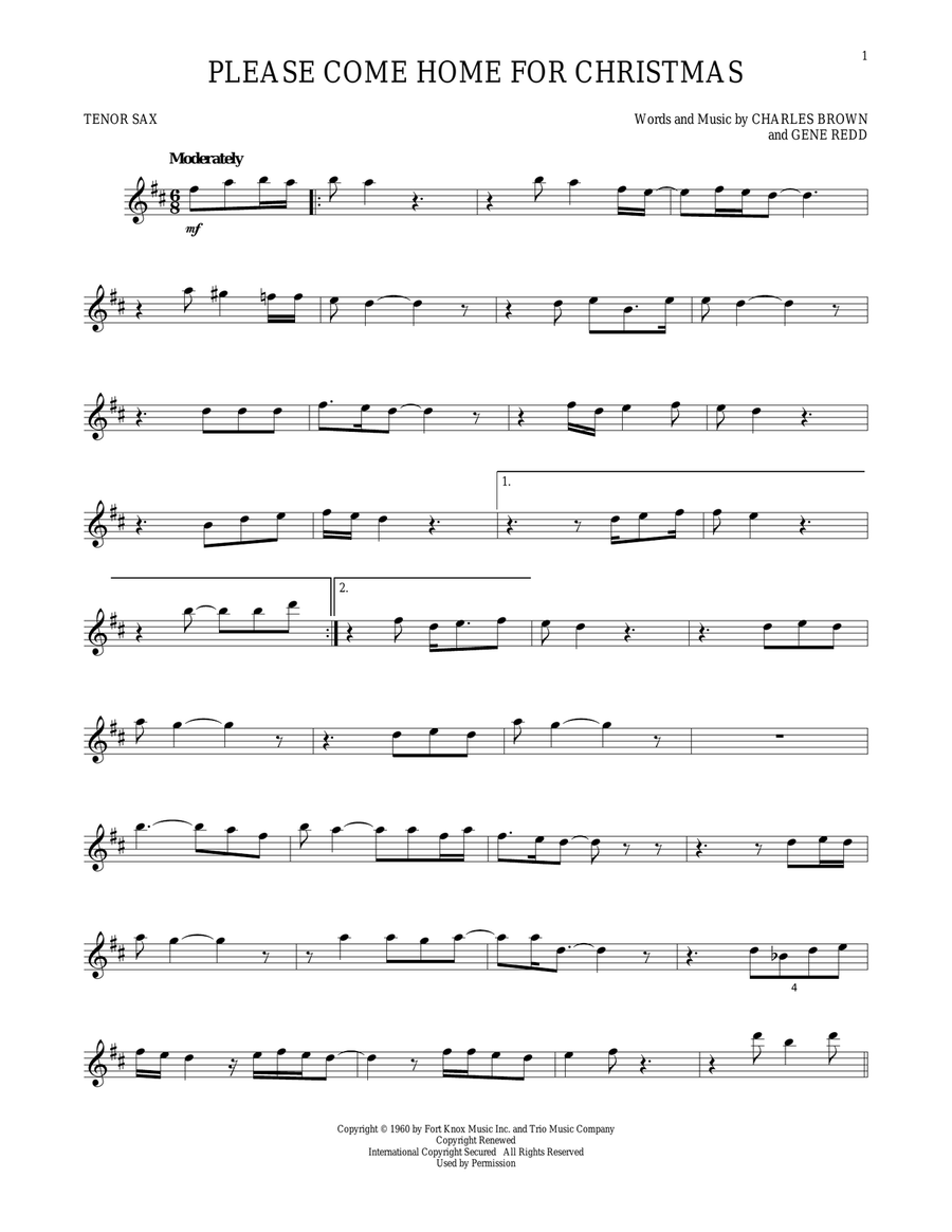 Please Come Home For Christmas Tenor Saxophone scores gallery preview page 1
