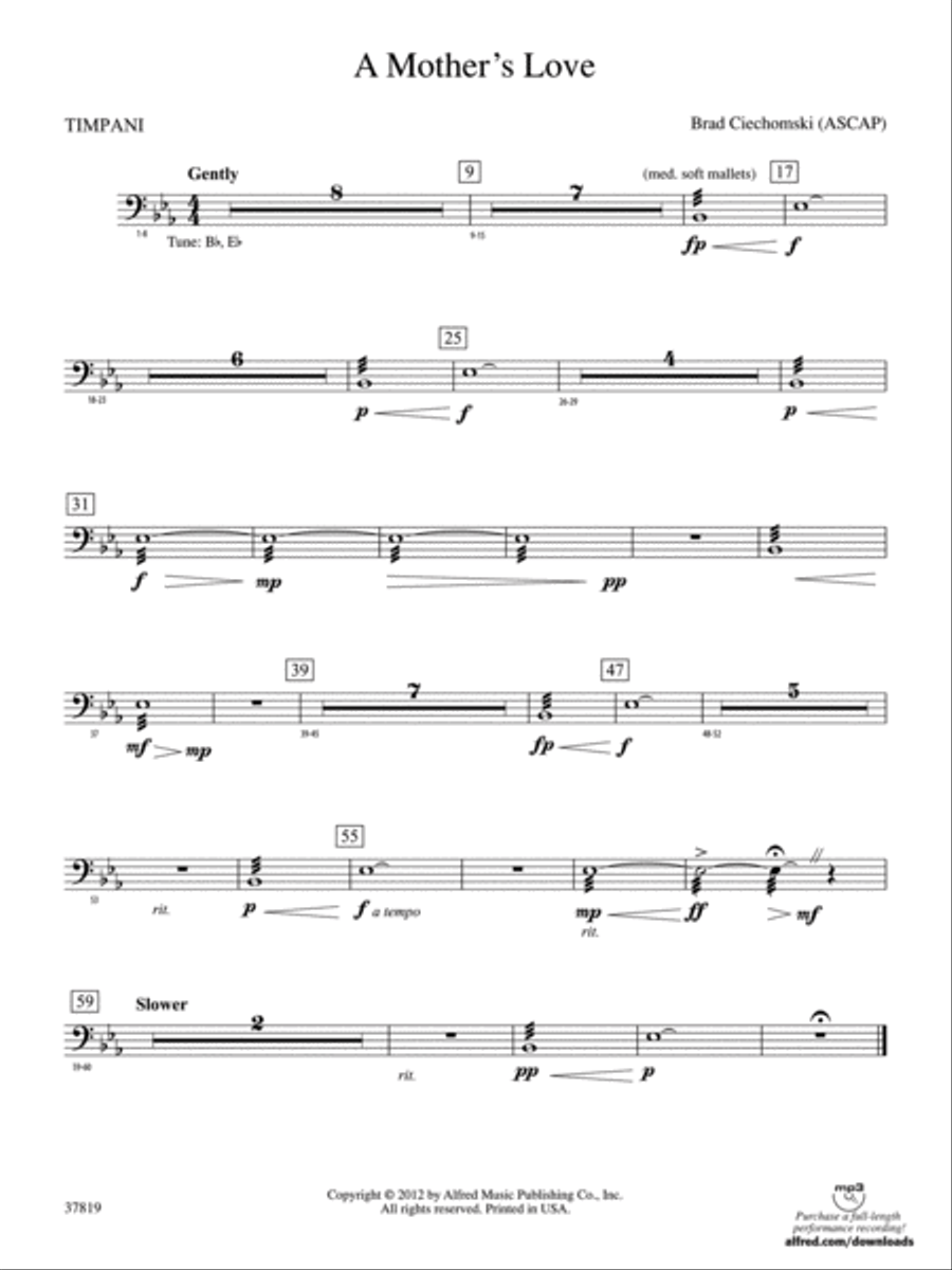 A Mother's Love: Timpani Concert Band scores gallery preview page 1